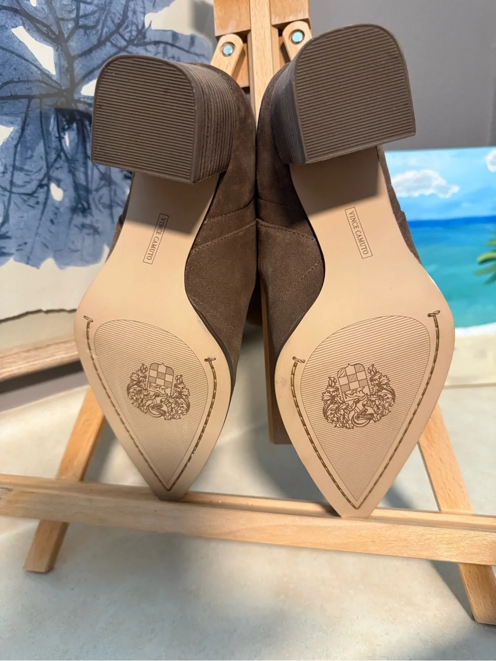 Vince Camuto Brown Suede Pointed-Toe Ankle Boots